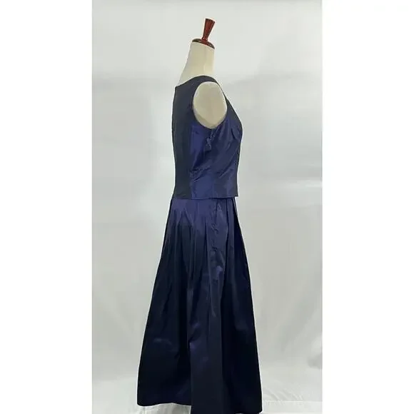 OLEANA Sz S Small 2pc Tank Top Midi Skirt Silk Taffeta Irridescent Blue Purple